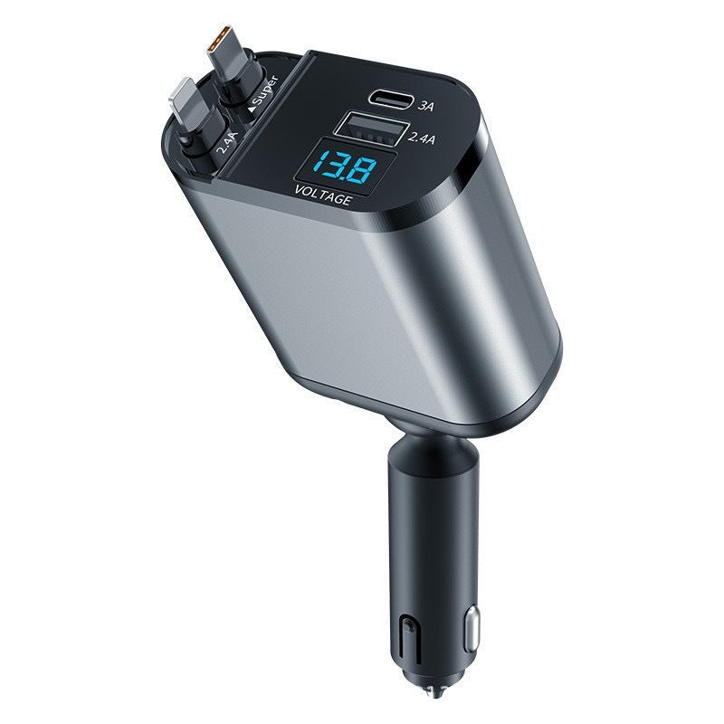 Car Charger Supports 120W Flash Charging Retractable Cable Four-in-one Cigarette Lighter