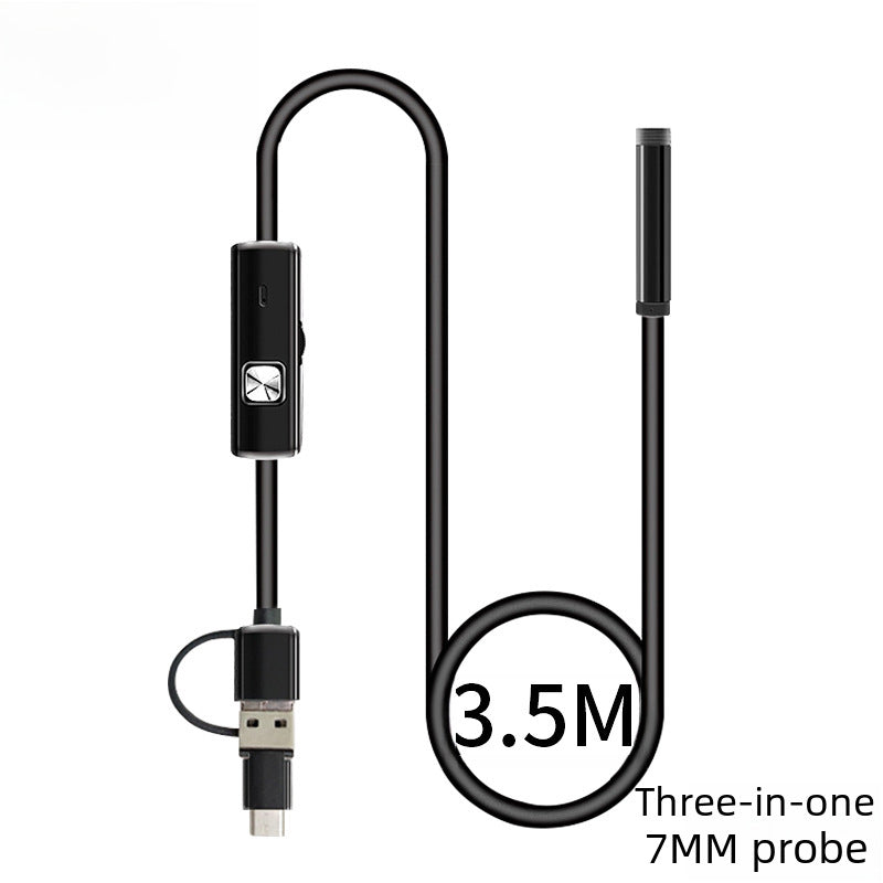 Three-in-one High-definition Pipe Inspection Camera 7mm Mobile Phone External Probe Car Repair Detector Spy Mirror